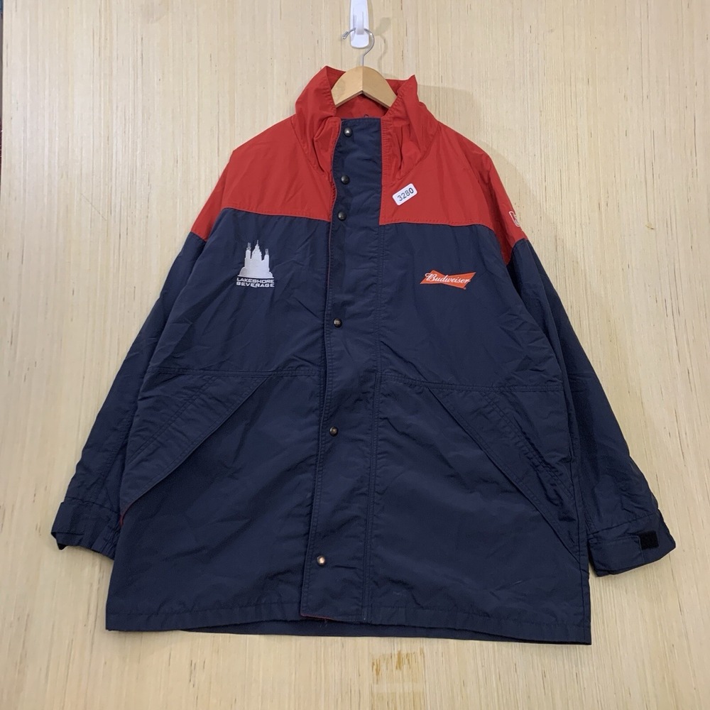 Vintage Budweiser Jacket Adult Extra Large Blue Long Sleeve Men's Full Zip Up 90